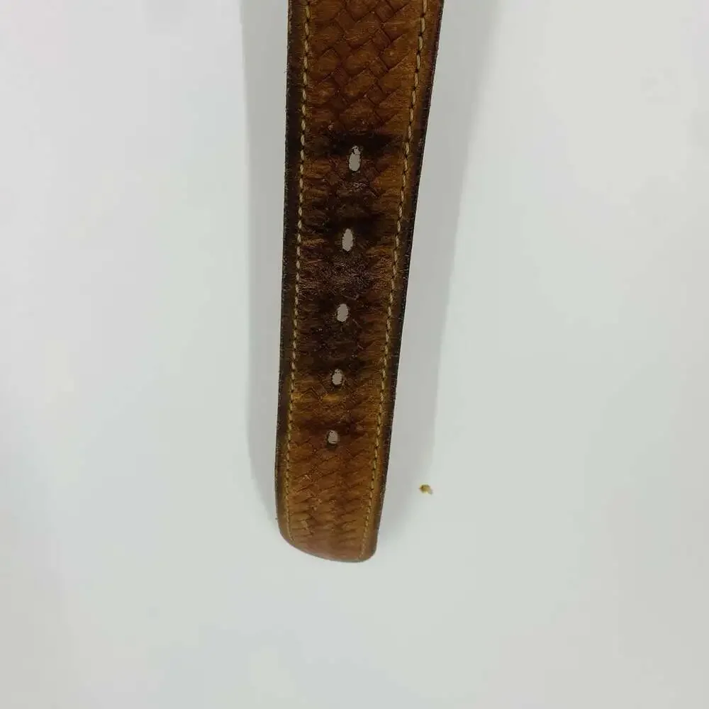 Carhartt Brown Leather Belt Woven Look Silver Buckle Large 43-47 Men's Utility